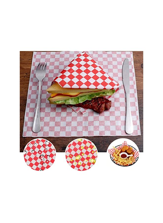 S-TOP 50 Sheets Food Grade Wrap Paper, Sandwich Paper 11x10" Checkered Basket Liners Greaseproof Papers Oil-Proof Wrapping Wax Tissue for Bread Hamburgers Cake Fries - Image 2