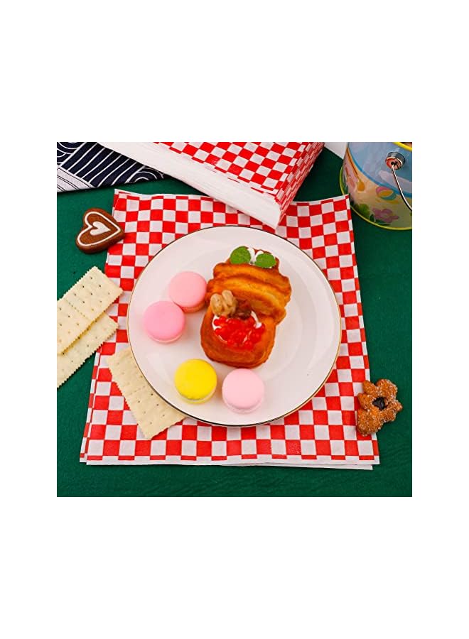 S-TOP 50 Sheets Food Grade Wrap Paper, Sandwich Paper 11x10" Checkered Basket Liners Greaseproof Papers Oil-Proof Wrapping Wax Tissue for Bread Hamburgers Cake Fries - Image 3
