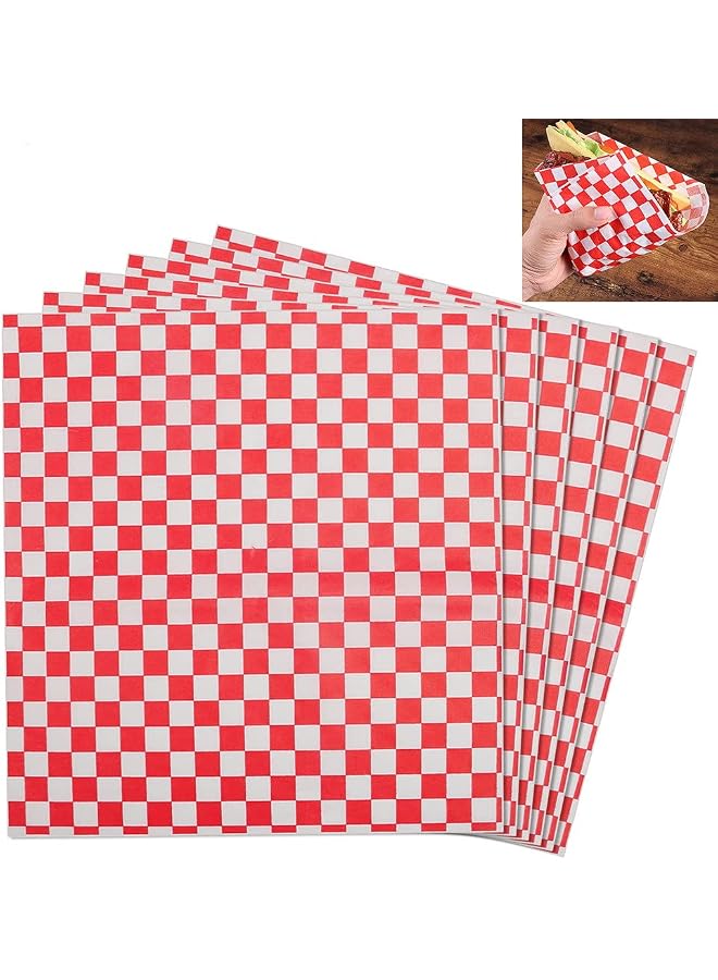S-TOP 50 Sheets Food Grade Wrap Paper, Sandwich Paper 11x10" Checkered Basket Liners Greaseproof Papers Oil-Proof Wrapping Wax Tissue for Bread Hamburgers Cake Fries - Image 1
