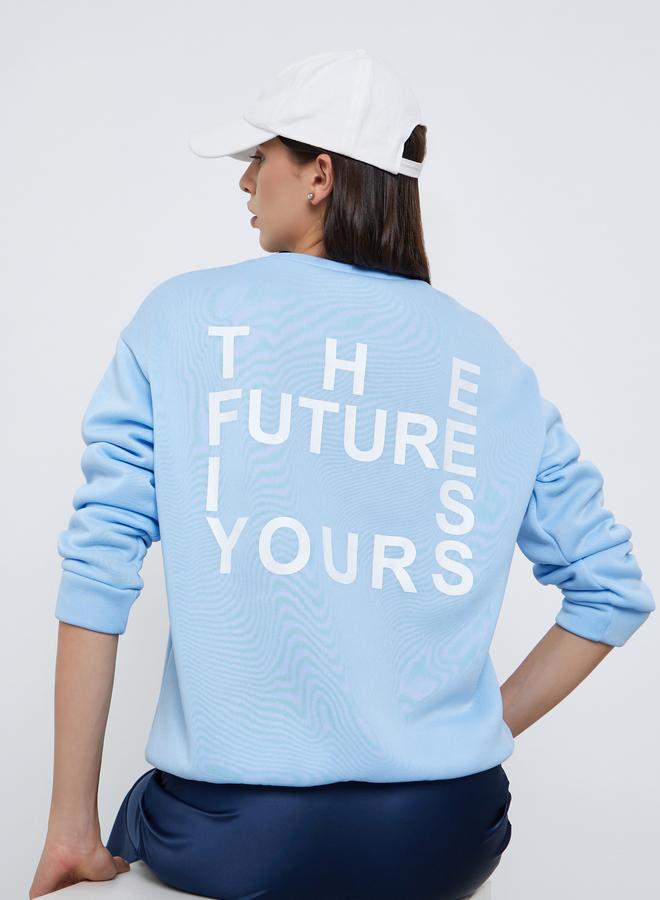 Styli Blue Regular Fit Sweatshirt with Slogan Print - Image 1