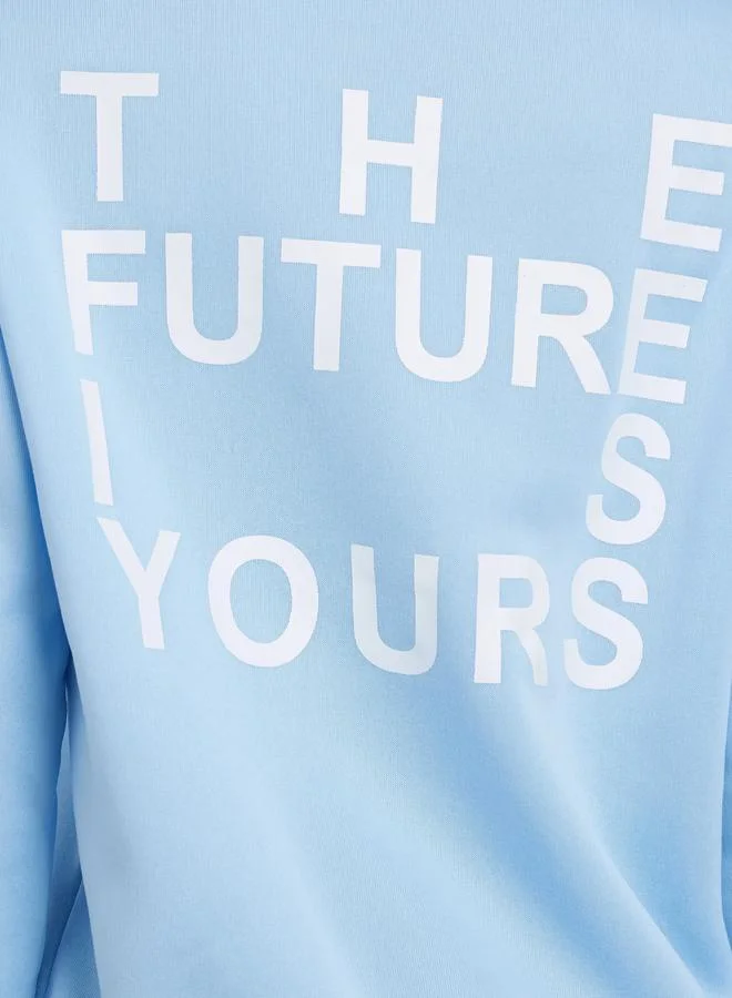 Styli Styli Blue Regular Fit Sweatshirt with Slogan Print