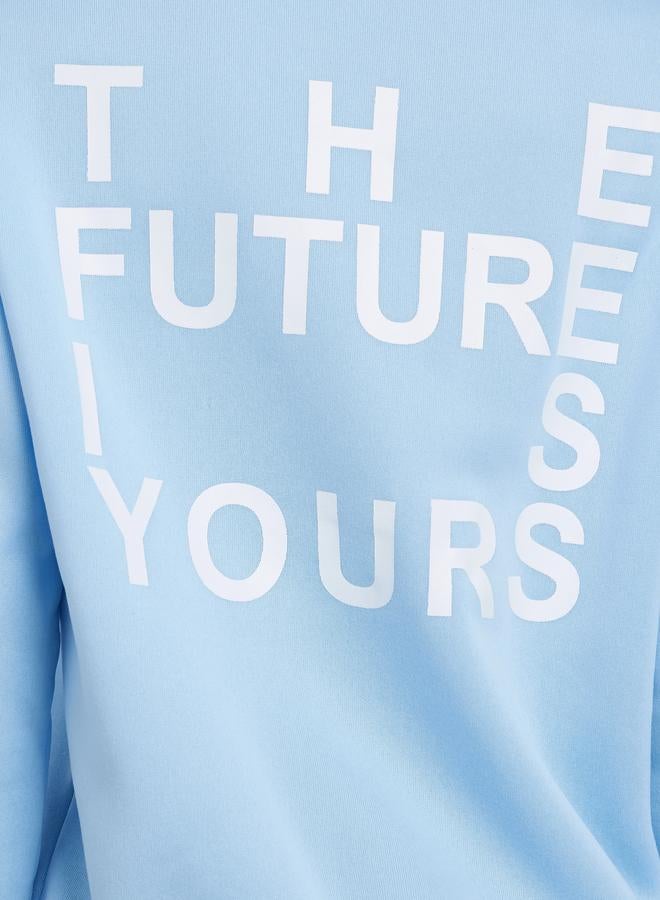 Styli Blue Regular Fit Sweatshirt with Slogan Print - Image 4