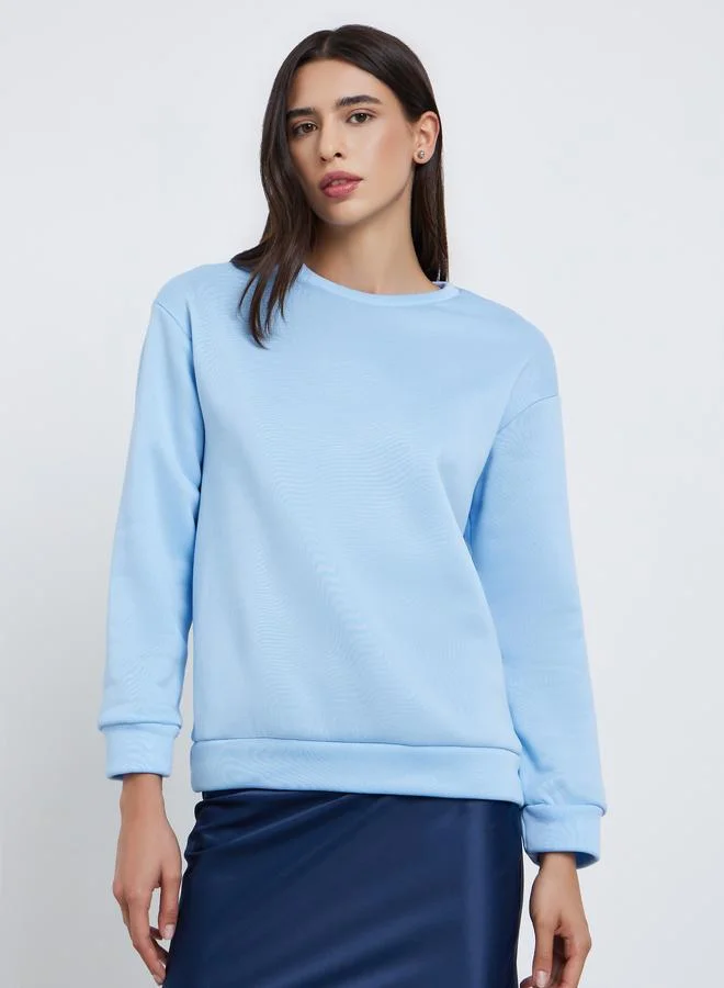Styli Styli Blue Regular Fit Sweatshirt with Slogan Print