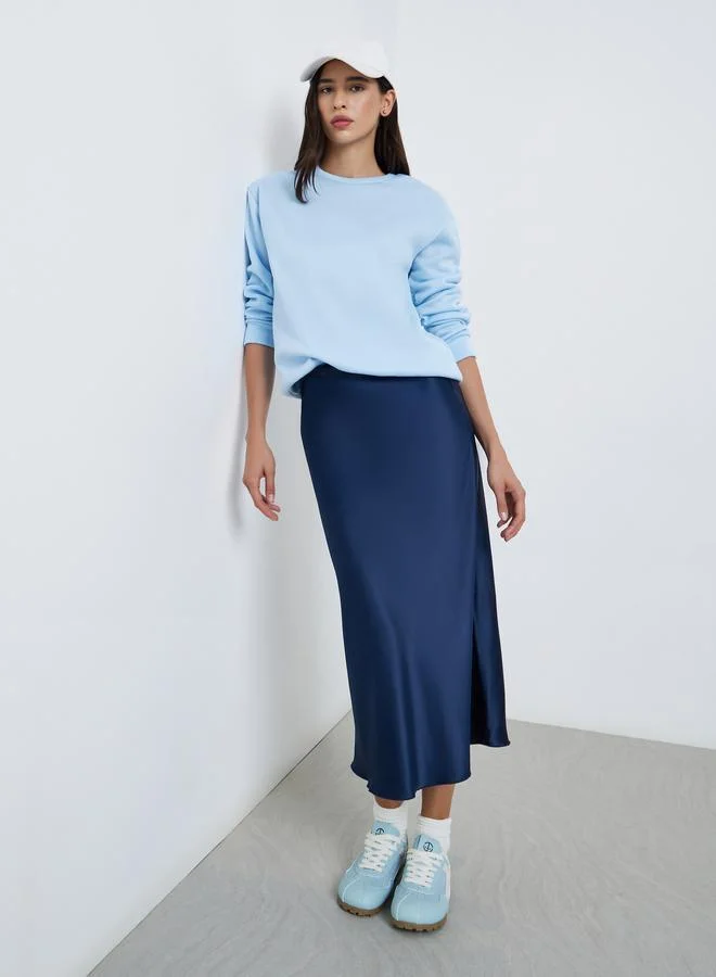 Styli Styli Blue Regular Fit Sweatshirt with Slogan Print