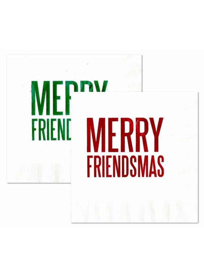 Nerdy Words Merry Friendsmas Cocktail Beverage Napkins (20 pcs) Red & Green Foil Friends Christmas Holiday Party Decorations - Image 1