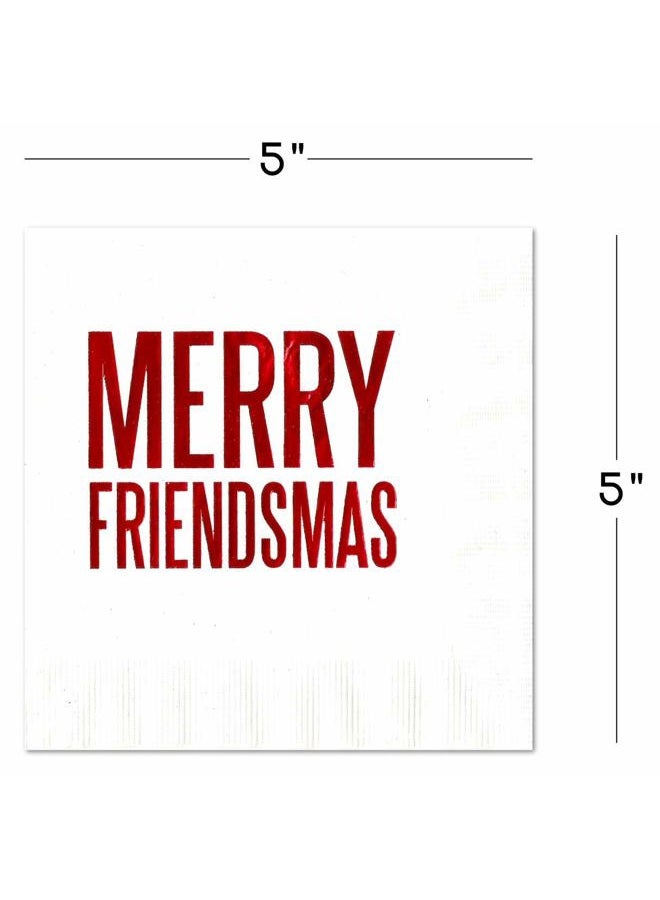 Nerdy Words Merry Friendsmas Cocktail Beverage Napkins (20 pcs) Red & Green Foil Friends Christmas Holiday Party Decorations - Image 4
