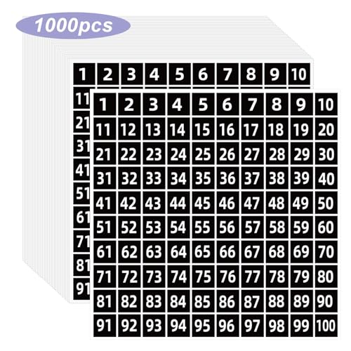 STARLIBOO Number Stickers Labels, 1 inch Square Small Consecutive Number Stickers Labels 1-100, Self-Adhesive for Office, Classroom, Indoor, Boxes, Storage (1000, Black) - Image 1