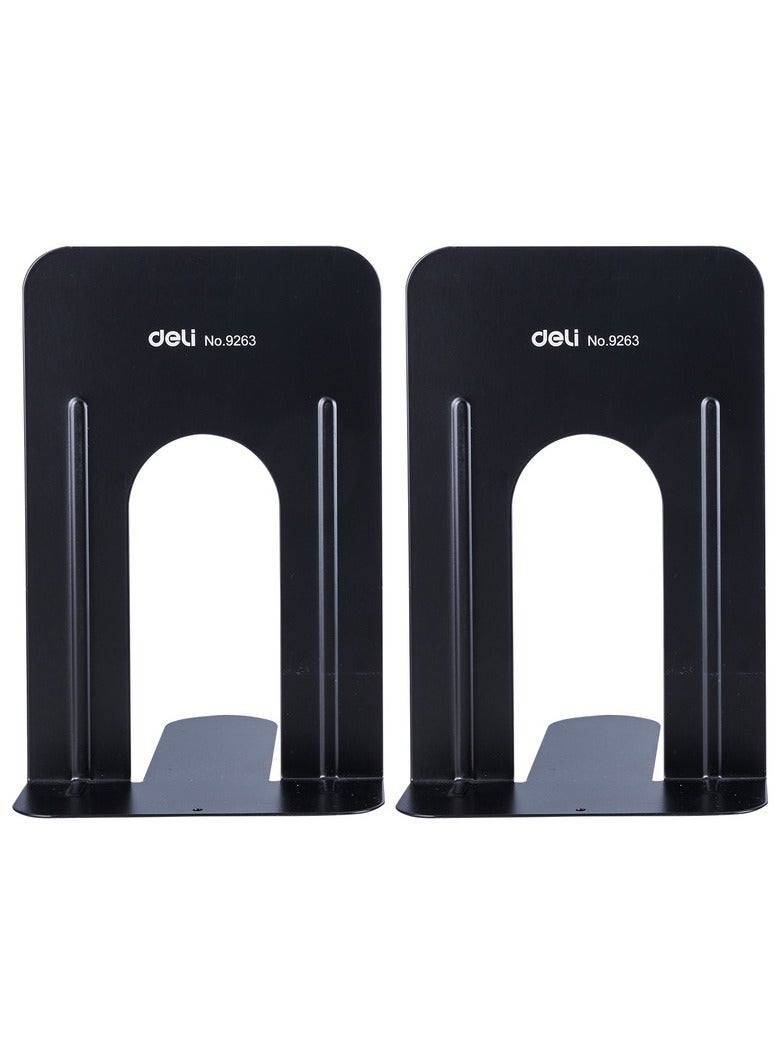 Deli E9263 9" Steel Book End – Heavy-Duty Black / Blue Organizer for Shelves, Libraries & Offices – 1PCS/Box - Image 2