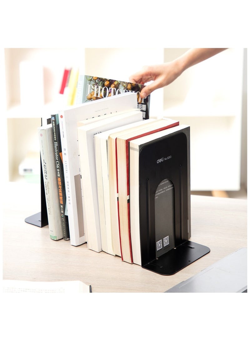 Deli E9263 9" Steel Book End – Heavy-Duty Black / Blue Organizer for Shelves, Libraries & Offices – 1PCS/Box - Image 4