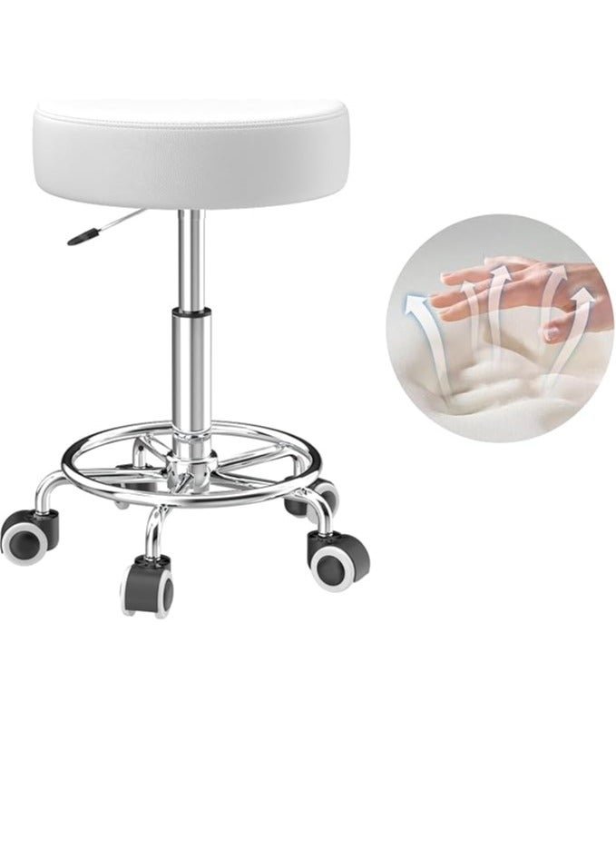 Generic Stool Height-Adjustable 49 cm - 63 cm, Rolling Stool with Footrest for Relaxing the Body, Compact, Comfortable and Lightweight PU Leather Stool with Wheels, Swivel Stool, Work Stool, Hairdressing - Image 1