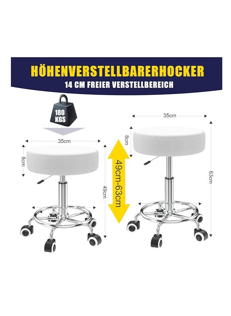 Generic Stool Height-Adjustable 49 cm - 63 cm, Rolling Stool with Footrest for Relaxing the Body, Compact, Comfortable and Lightweight PU Leather Stool with Wheels, Swivel Stool, Work Stool, Hairdressing - Image 3