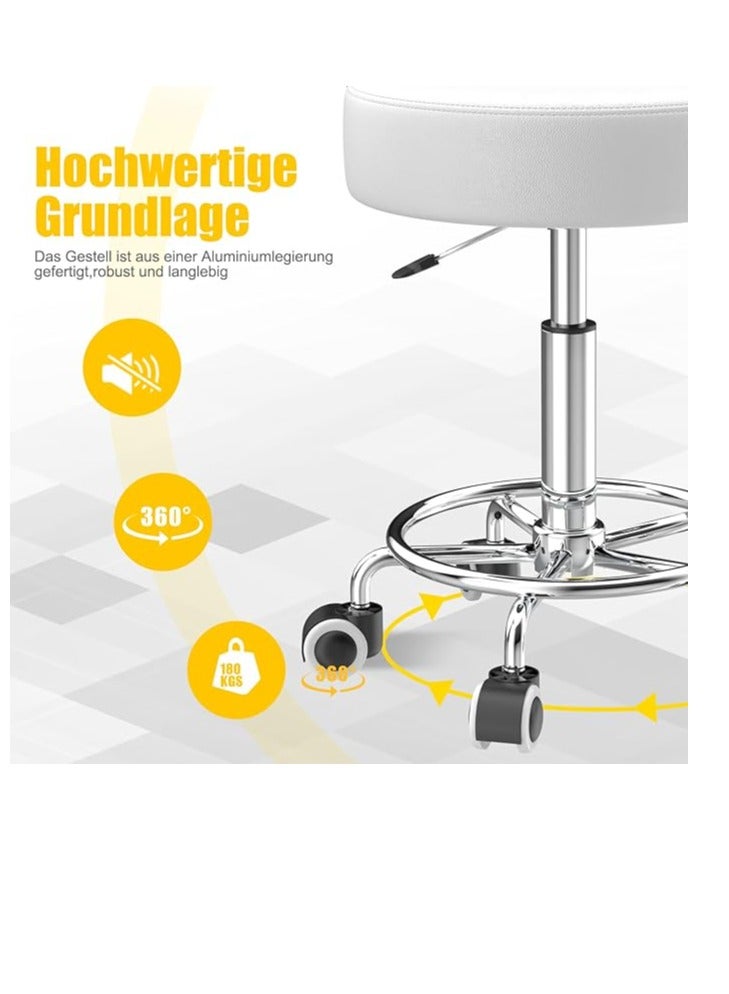 Generic Stool Height-Adjustable 49 cm - 63 cm, Rolling Stool with Footrest for Relaxing the Body, Compact, Comfortable and Lightweight PU Leather Stool with Wheels, Swivel Stool, Work Stool, Hairdressing - Image 5