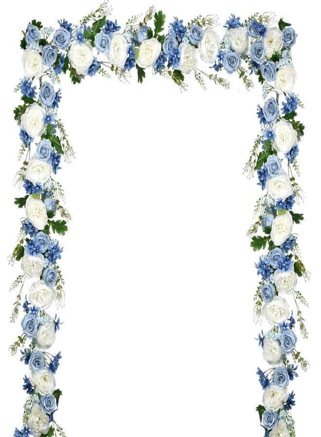 DearHouse 2Pcs Artificial Peony Flower Garland - Silk Peony Garland with Purple White Flowers for Wedding Party Table Decoration,6ft/Strand(White& Blue&Dark Blue) - Image 1