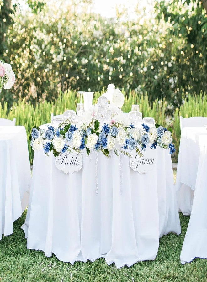 DearHouse 2Pcs Artificial Peony Flower Garland - Silk Peony Garland with Purple White Flowers for Wedding Party Table Decoration,6ft/Strand(White& Blue&Dark Blue) - Image 5
