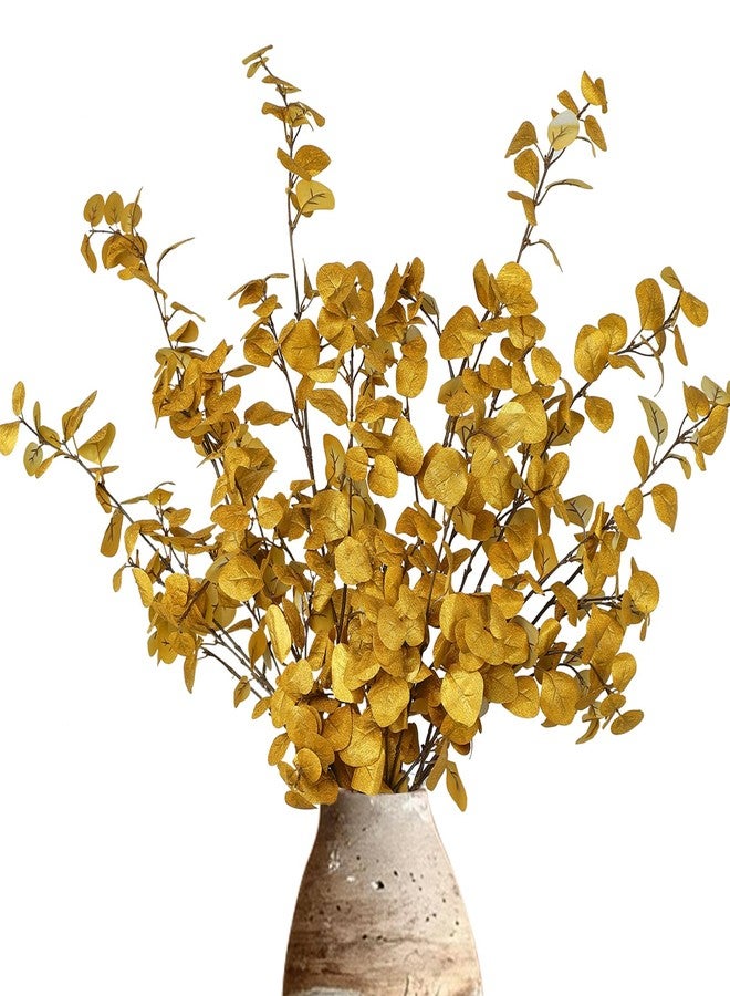 DuHouse 6 Pcs Gold Artificial Eucalyptus Stems,Faux Glitter Eucalyptus Branches for Christmas Wedding Holiday Centerpieces, Vase Filler, DIY Floral Arrangement, Home Decor - Image 1