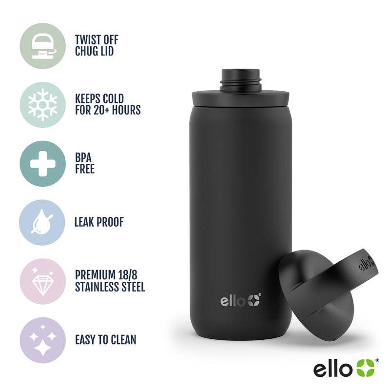 Ello Cooper Twist 18oz Kids Stainless Steel Water Bottle with Chug Lid | Leak Proof Double Walled and Vacuum Insulated | Fits Car Cupholder | Built in Carry Loop | Dishwasher Safe | Halogen Blue - Image 3