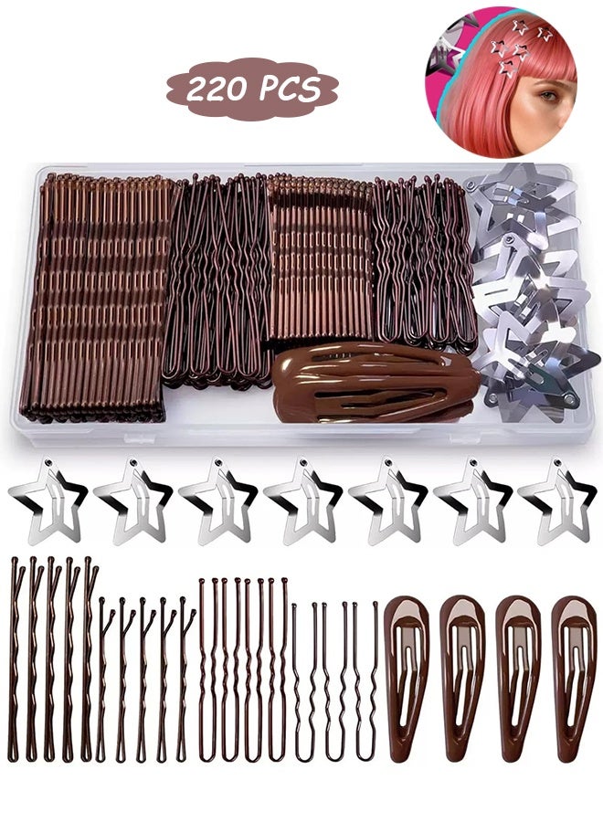 220 Pcs Hair Pins Kit,  Non-Slip Snap Barrettes with Bobby Pins Snap Clips Star Barrettes and U Shaped Hair Pins, Hair Accessories for Women Girls with Storage Box - Image 1
