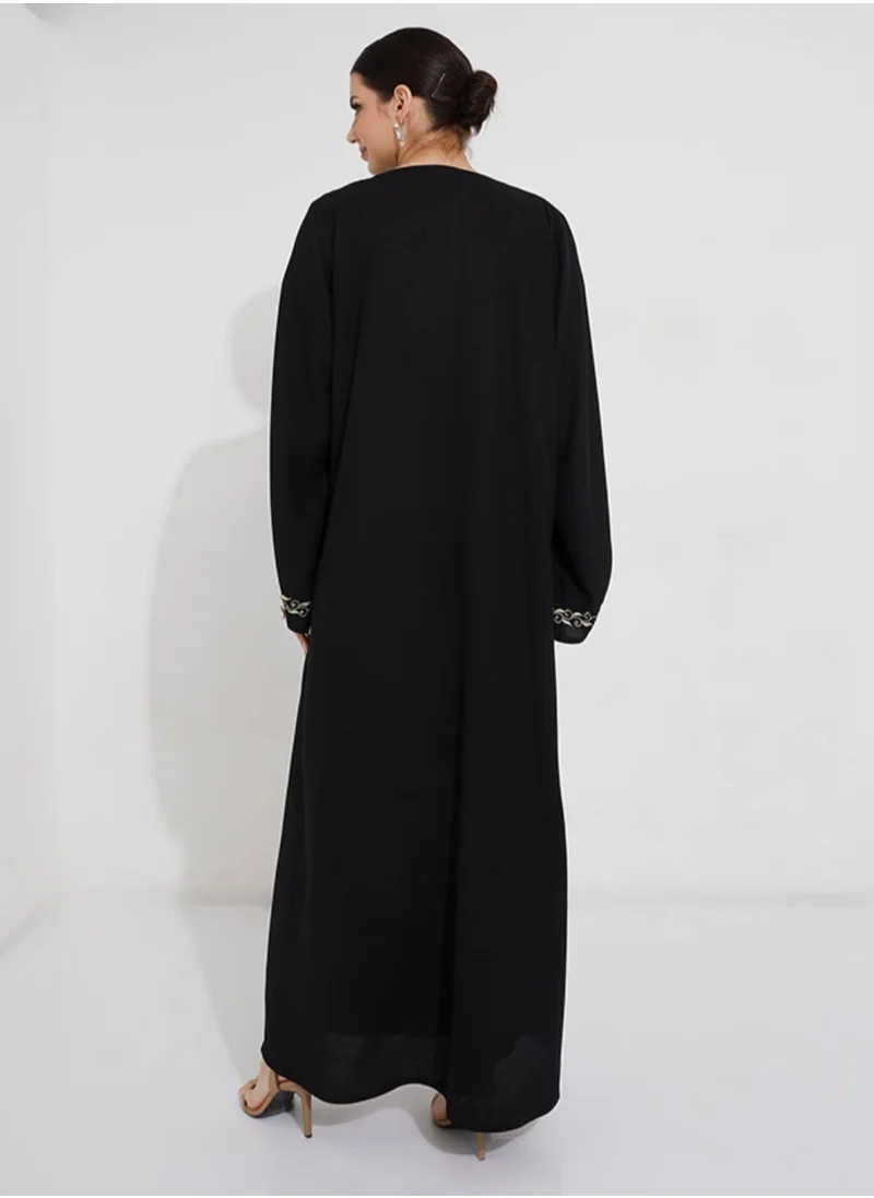 Rosette Abaya Embroidery Wide sleeves