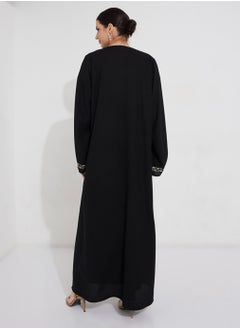 Rosette Abaya Embroidery Wide sleeves  - Image 2