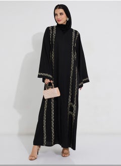Rosette Abaya Embroidery Wide sleeves  - Image 4