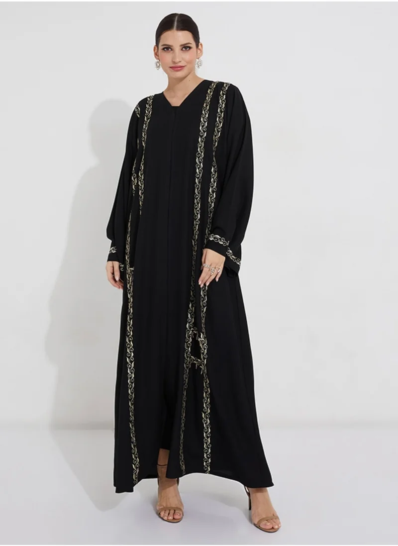 Rosette Abaya Embroidery Wide sleeves