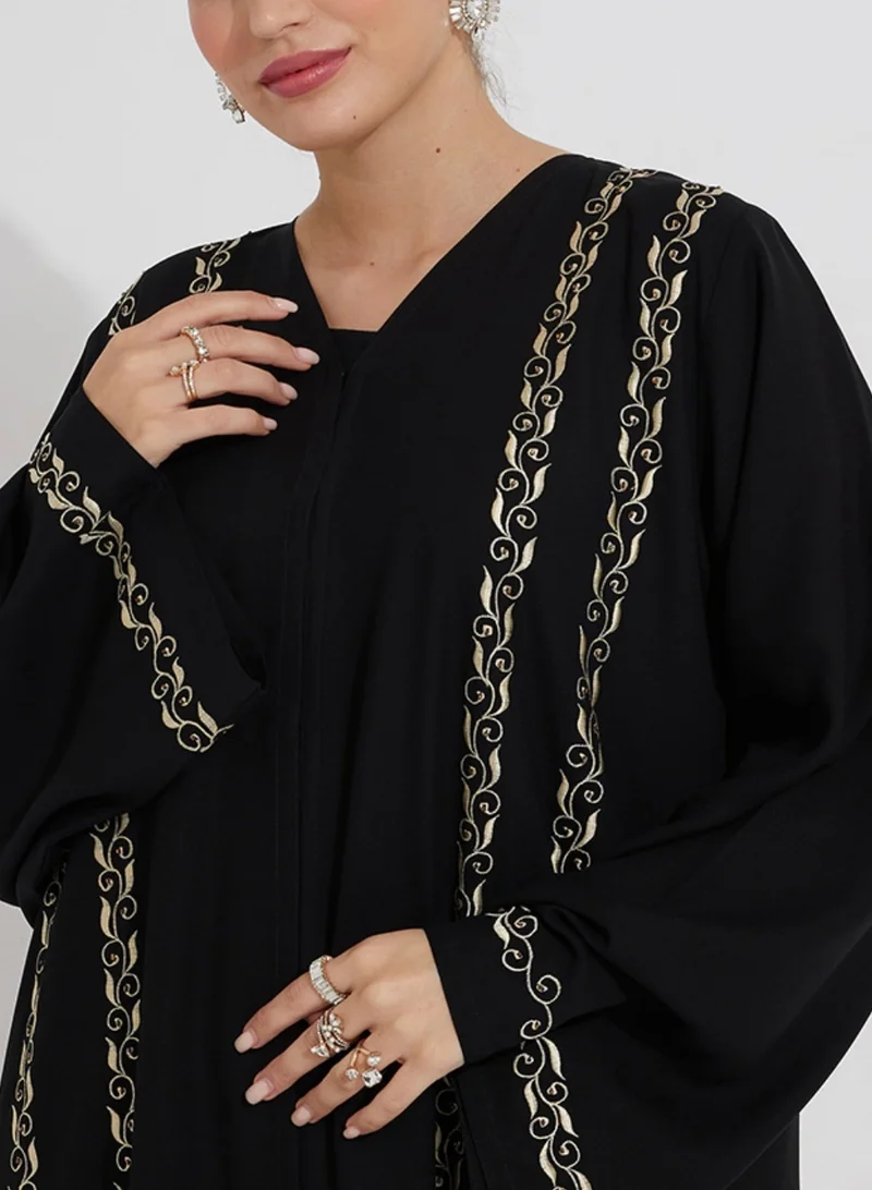 Rosette Abaya Embroidery Wide sleeves