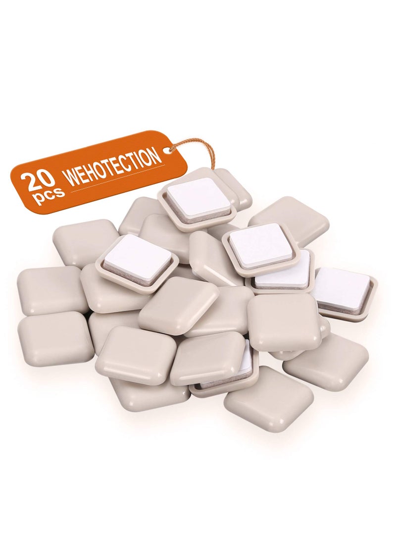 WEHOTECTION 20 PCS SelfStick Furniture Sliders1 Inch OD Square Furniture Sliders for CarpetFurniture Moving Glides for FurnitureAdhesive Carpet Sliders 
