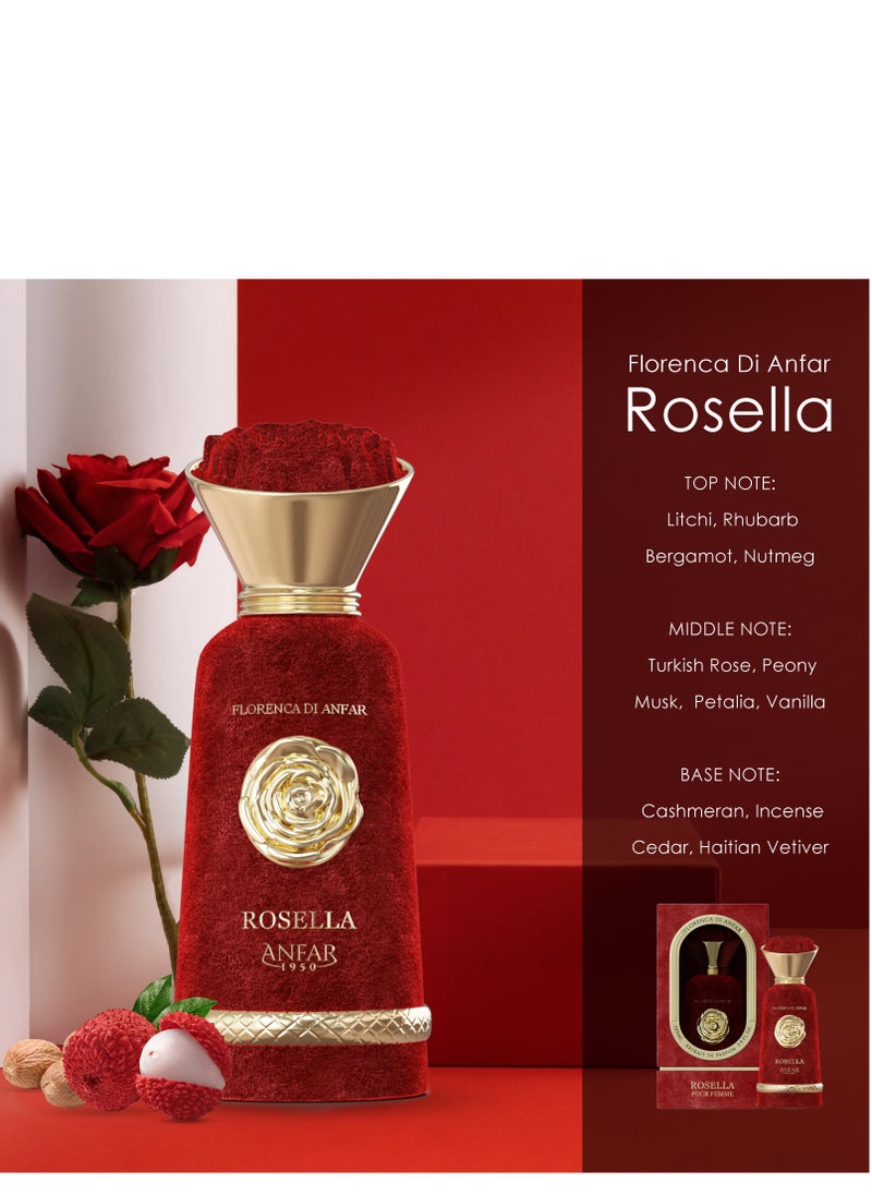 Anfar Anfar 1950 ROSELLA Pour Femme Extrait de Parfum, Litchi, Rhubarb, Bergamot, Nutmeg, Turkish Rose, Peony, Musk, FOR WOMEN,100ML  - Image 3