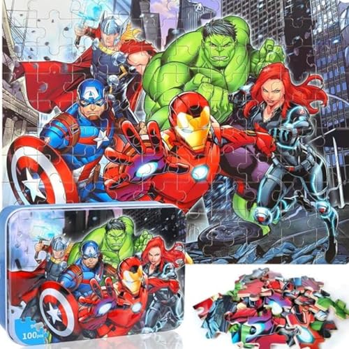 LELEMON Puzzles for Kids Ages 48100 Piece Puzzles for Kids in a Metal Box Educational Childrens Jigsaw Puzzles 100 Piece Puzzle Games Puzzle Toys for Girls and Boys - Image 1