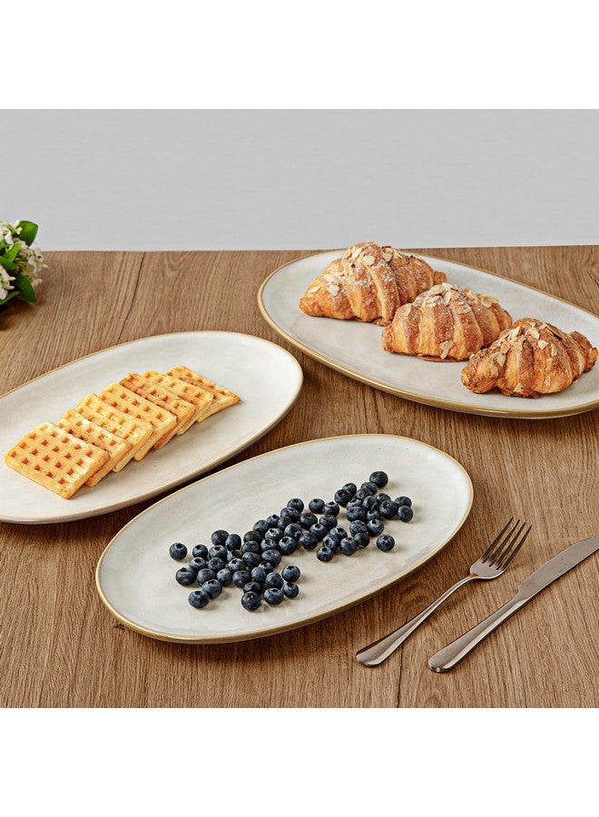 Famiware famiware Serving Platter, Oval 15.59/14.3/12.9 inch Serving Dishes for Entertaining, Serving Bowls, Microwave Safe, Stonware Serving Trays for Party, Turkey, Cheese, Ocean Series, Cappuccino White  - Image 4