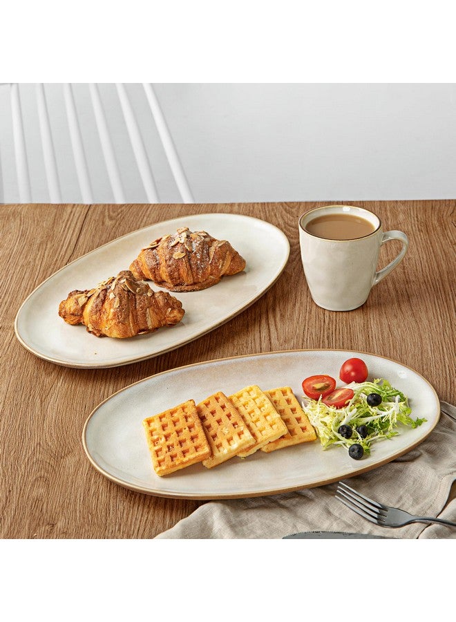 Famiware famiware Serving Platter, Oval 15.59/14.3/12.9 inch Serving Dishes for Entertaining, Serving Bowls, Microwave Safe, Stonware Serving Trays for Party, Turkey, Cheese, Ocean Series, Cappuccino White  - Image 3