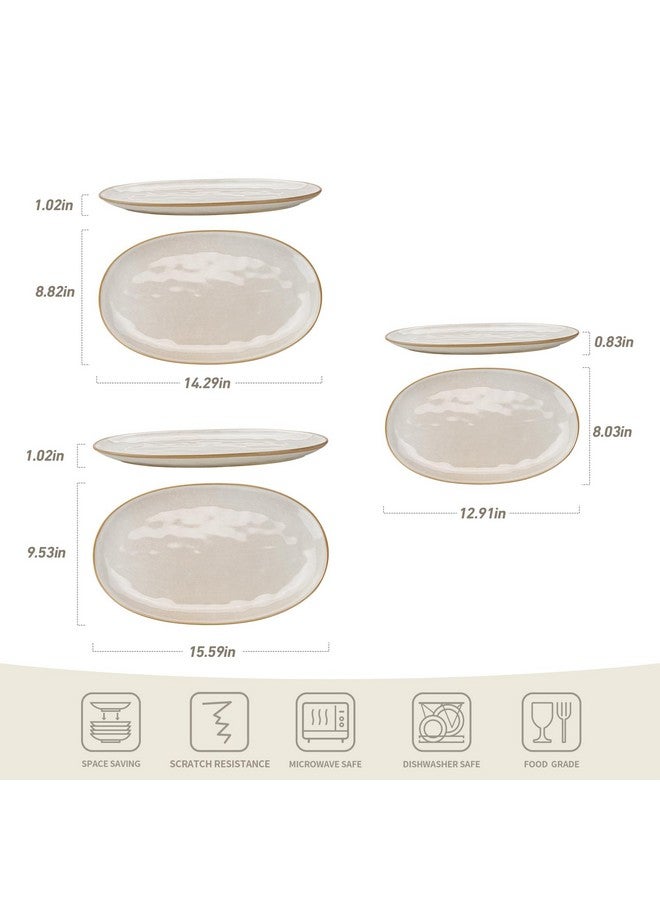 Famiware famiware Serving Platter, Oval 15.59/14.3/12.9 inch Serving Dishes for Entertaining, Serving Bowls, Microwave Safe, Stonware Serving Trays for Party, Turkey, Cheese, Ocean Series, Cappuccino White  - Image 2