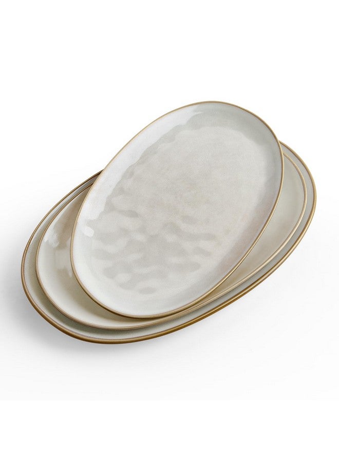 Famiware famiware Serving Platter, Oval 15.59/14.3/12.9 inch Serving Dishes for Entertaining, Serving Bowls, Microwave Safe, Stonware Serving Trays for Party, Turkey, Cheese, Ocean Series, Cappuccino White  - Image 1