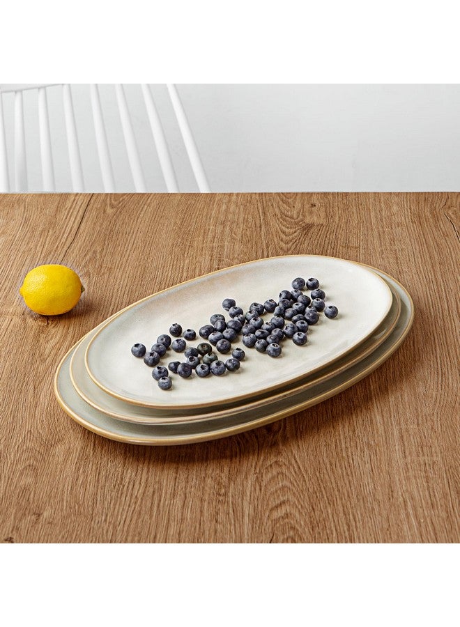 Famiware famiware Serving Platter, Oval 15.59/14.3/12.9 inch Serving Dishes for Entertaining, Serving Bowls, Microwave Safe, Stonware Serving Trays for Party, Turkey, Cheese, Ocean Series, Cappuccino White  - Image 5