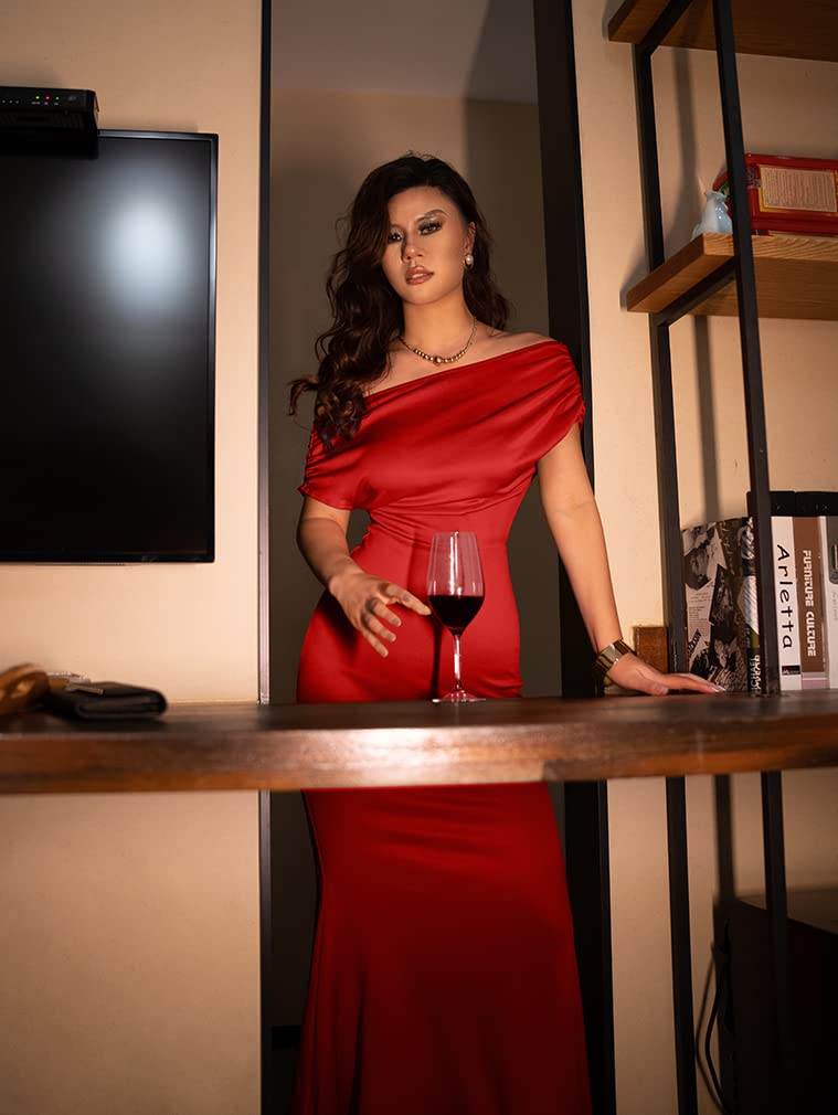 YMDUCH Women's Elegant Sleeveless Off Shoulder Bodycon Long Formal Party Evening Dress Red - Image 5