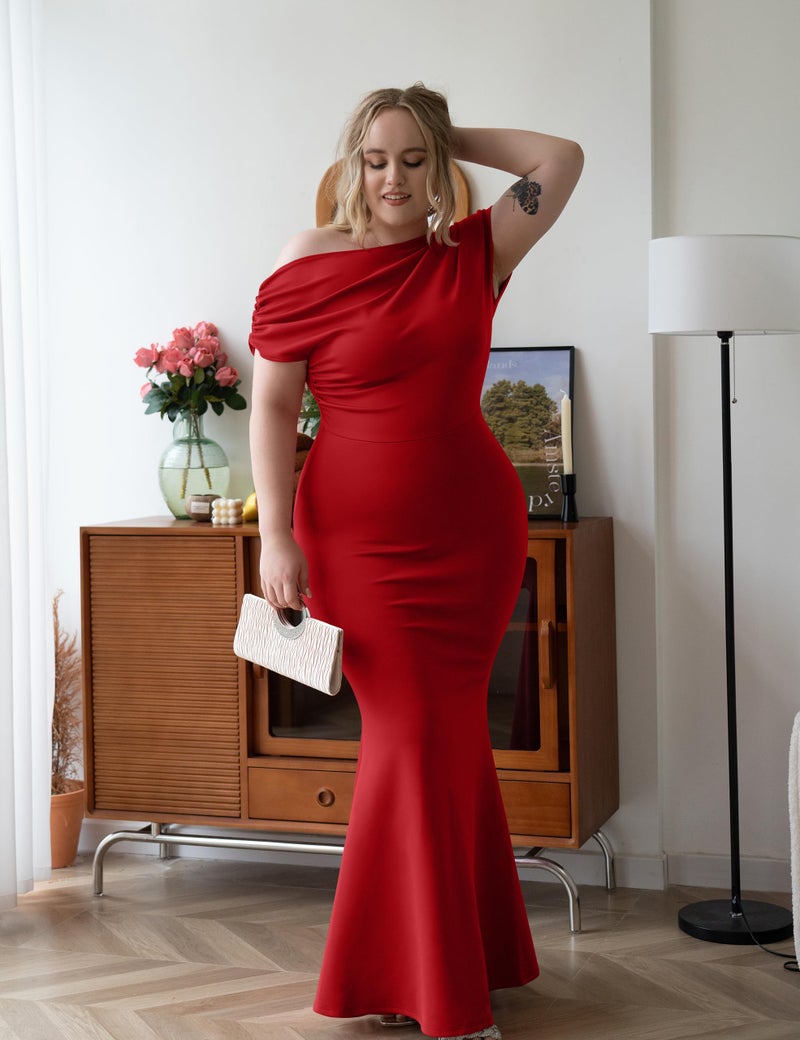 YMDUCH Women's Elegant Sleeveless Off Shoulder Bodycon Long Formal Party Evening Dress Red - Image 4