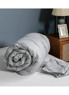 Excefore Queen Comforter Set, Breathable Microfiber Bedding Collection, Pinch Pleat for Bed, 3 Pieces Down Alternative Bedding Comforter Sets, 1 Pintuck Comforter and 2 Pillow Shams (Grey 90x90 Inches)  - Image 3