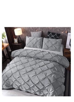 Excefore Queen Comforter Set, Breathable Microfiber Bedding Collection, Pinch Pleat for Bed, 3 Pieces Down Alternative Bedding Comforter Sets, 1 Pintuck Comforter and 2 Pillow Shams (Grey 90x90 Inches)  - Image 2