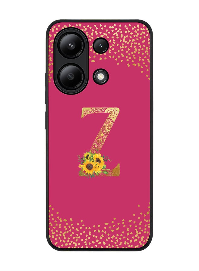 Stylizedd Rugged Black edge case for Xiaomi Redmi Note 13 4G, Custom Monogram Initial Letter Mandala Floral Pattern Alphabet - Z ( Deep Pink Rose ) - Image 1