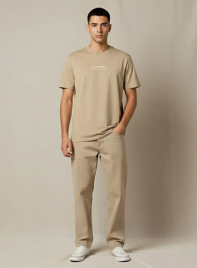 لي كوبر Lee Cooper Men Regular Fit Crew Neck Short Sleeves Logo Print T-shirt