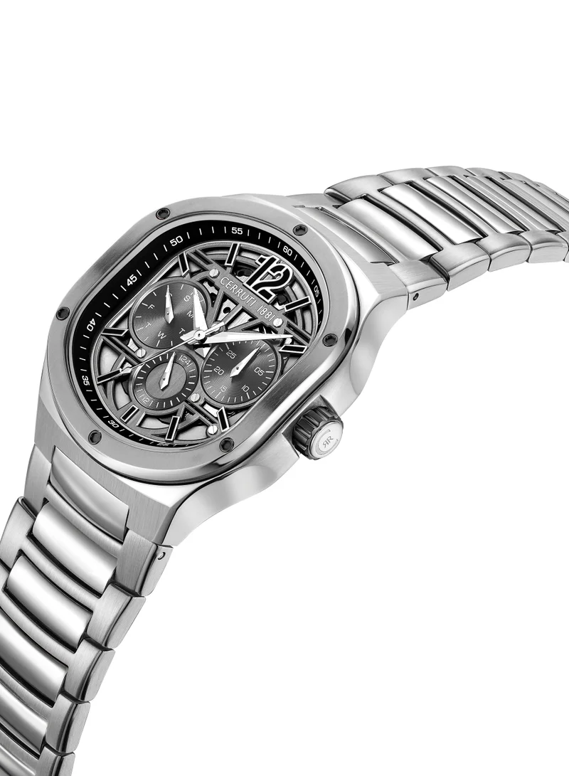 شيروتي 1881 Cerruti 1881 Trento Multifunction Watch for Men - Black Partial See-Through Dial, Gunmetal Details, Screwed Topring