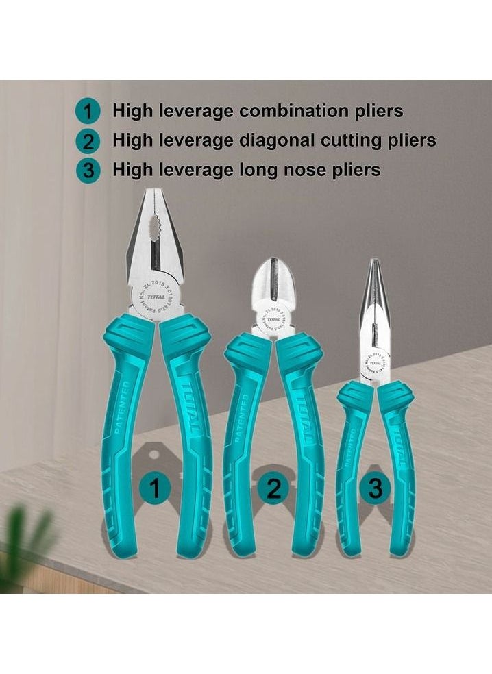 TOTAL - THT1K0311 3 Pcs Pliers Set 7" Combination Pliers/6"Long Nose Pliers/6" Diagonal Cutting Pliers Tools Set - Image 1