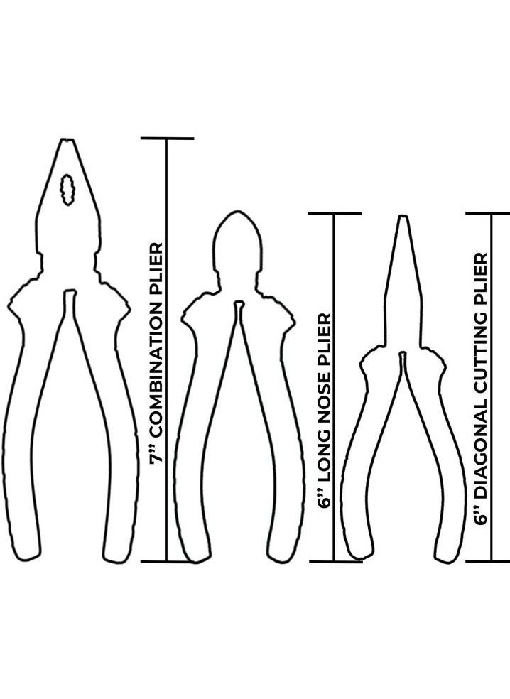 TOTAL - THT1K0311 3 Pcs Pliers Set 7" Combination Pliers/6"Long Nose Pliers/6" Diagonal Cutting Pliers Tools Set - Image 1