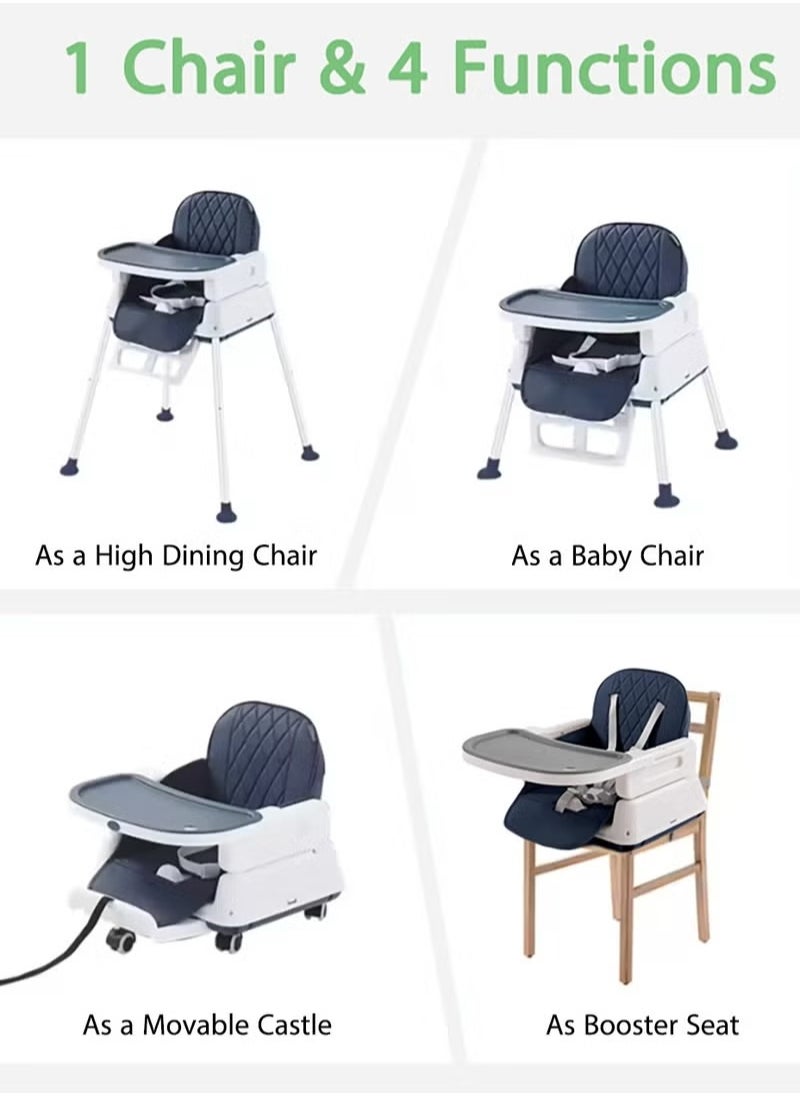 Arababy - 7-In-1 Baby High Chair, Adjustable Infant Chair with Detachable Double Tray, Toddler Dining Chair for Babies (Dark Blue) - Image 1