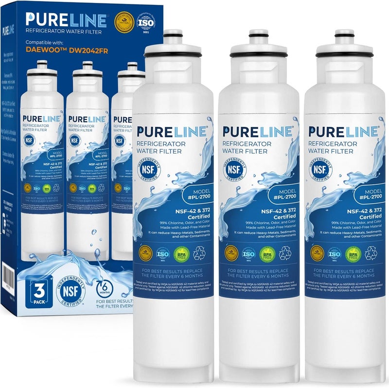 PURELINE DW2042FR-09 Refrigerator Water Filter - 3 Pack Compatible with Daewoo and Kenmore Models - Image 1