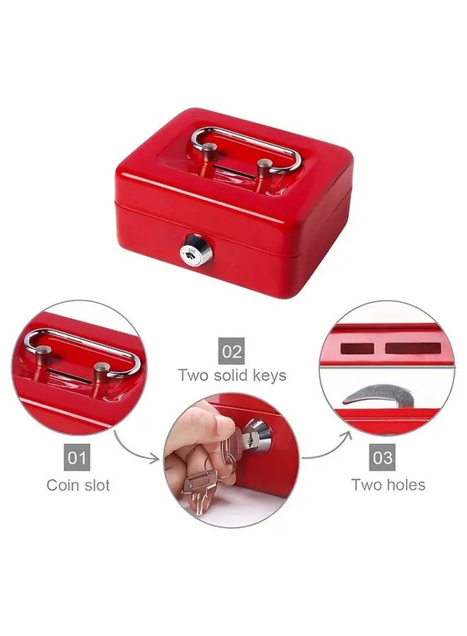 Red Keyed Safe Lock Anti Theft Cash Box Portable Money Box With Coin Slot And Removable Tray Lightweight Secure Iron For Business Event Gift Storage Small Size - Image 3