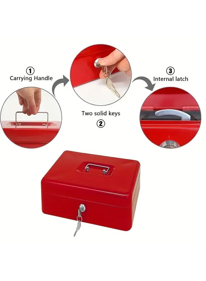 Red Keyed Safe Lock Anti Theft Cash Box Portable Money Box With Coin Slot And Removable Tray Lightweight Secure Iron For Business Event Gift Storage Small Size - Image 5