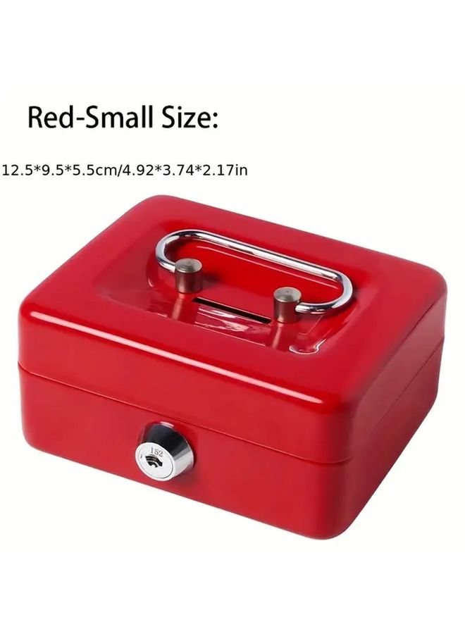 Red Keyed Safe Lock Anti Theft Cash Box Portable Money Box With Coin Slot And Removable Tray Lightweight Secure Iron For Business Event Gift Storage Small Size - Image 2