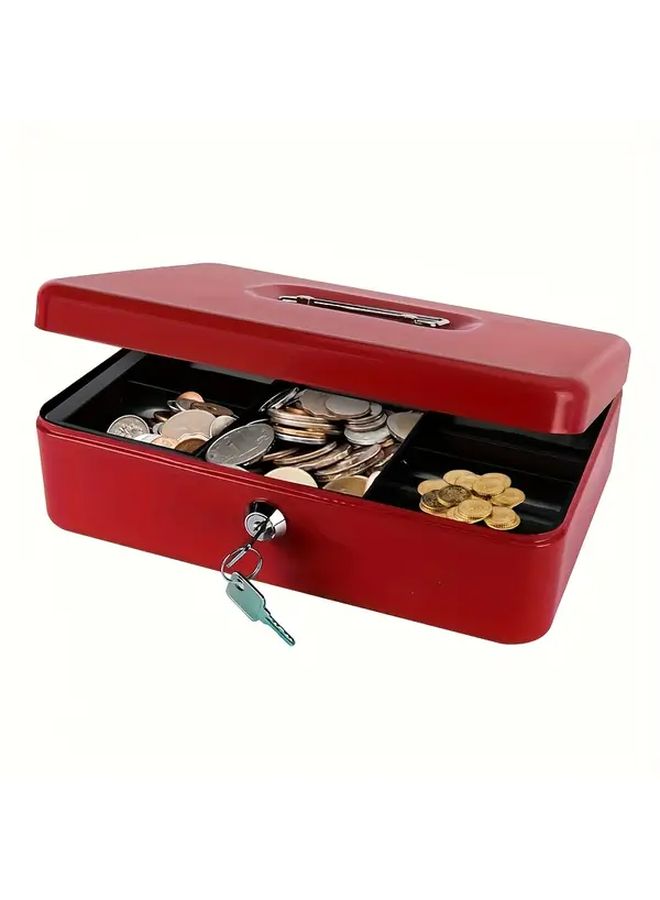 Red Keyed Safe Lock Anti Theft Cash Box Portable Money Box With Coin Slot And Removable Tray Lightweight Secure Iron For Business Event Gift Storage Small Size - Image 1