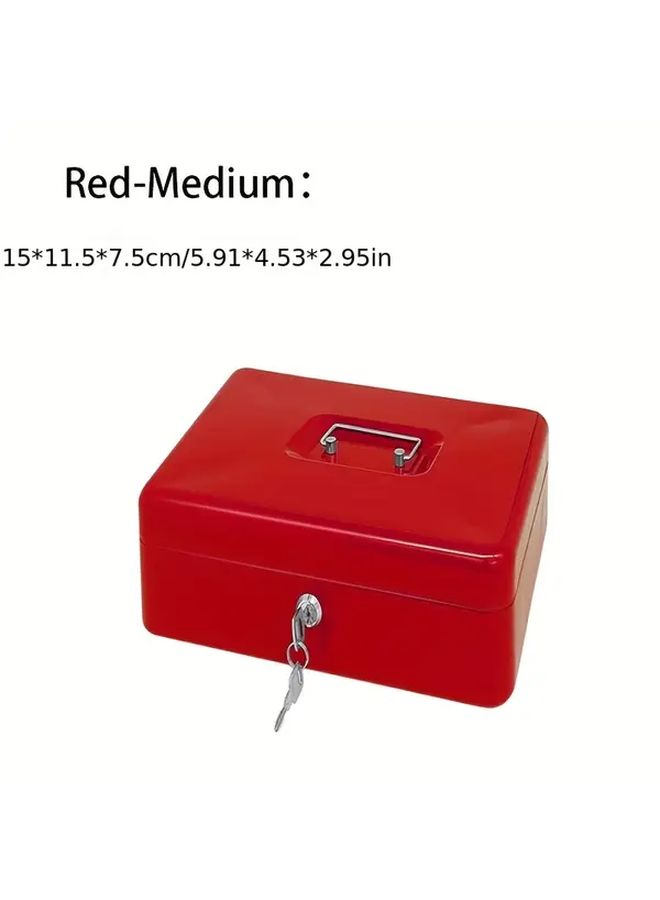 Red Keyed Safe Lock Anti Theft Cash Box Portable Money Box With Coin Slot And Removable Tray Lightweight Secure Iron For Business Event Gift Storage Small Size - Image 4
